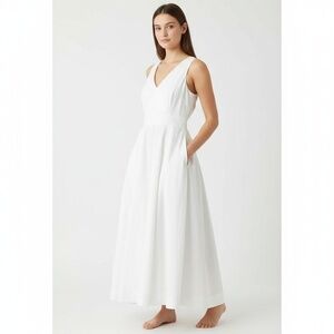 EUC Layfayette 148 Women’s White Flowy Maxi Criss-Cross Back Strap Dress Size 12